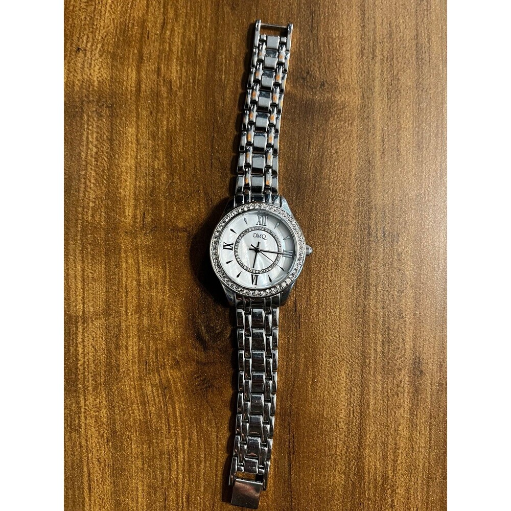 DMQ Diamonique Women's Silver-Tone Dress Watch with a Crystal Bezel